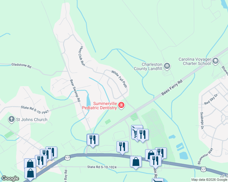 map of restaurants, bars, coffee shops, grocery stores, and more near 1150 Quick Rabbit Loop in Charleston