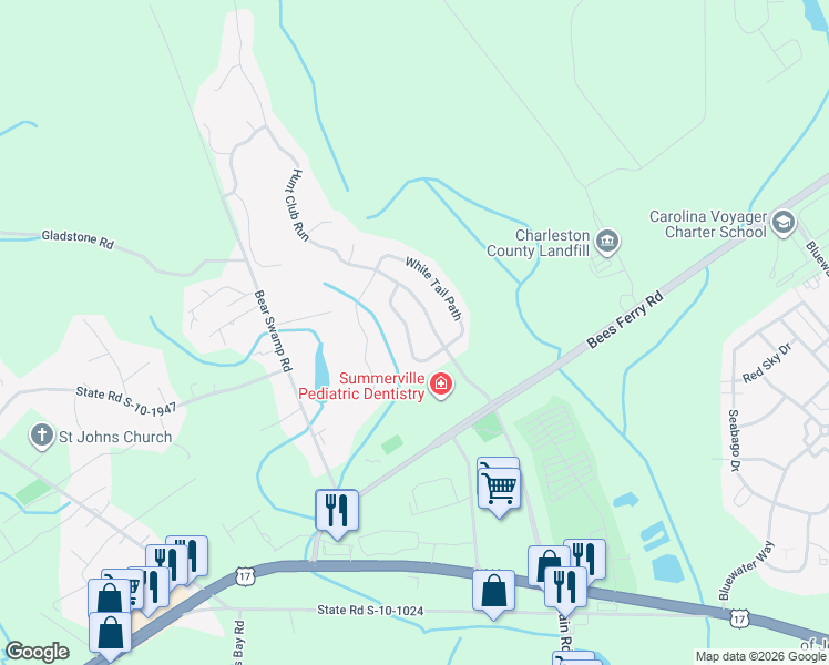 map of restaurants, bars, coffee shops, grocery stores, and more near 1150 Quick Rabbit Loop in Charleston