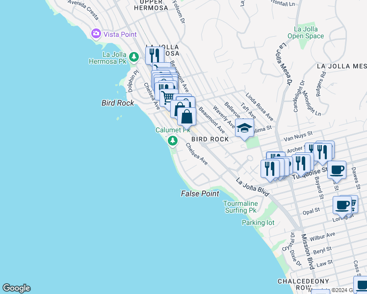 map of restaurants, bars, coffee shops, grocery stores, and more near 318 Colima Court in San Diego