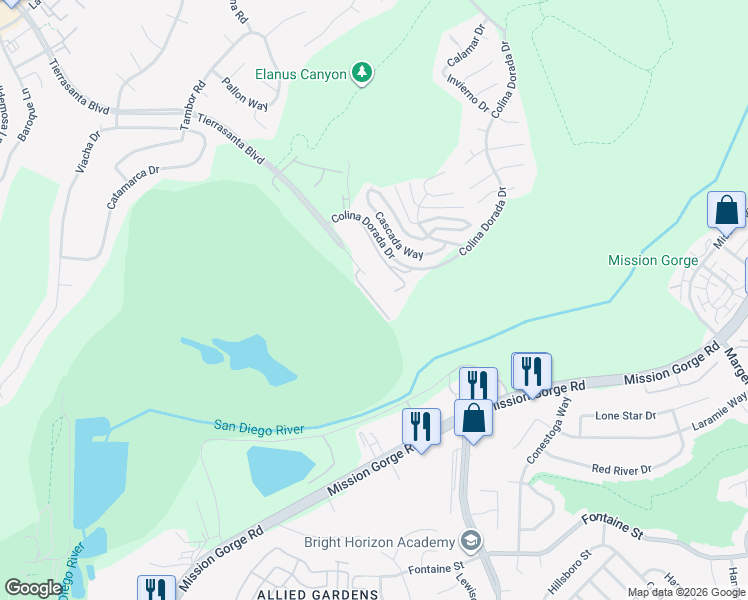 map of restaurants, bars, coffee shops, grocery stores, and more near 11347 Copperleaf Lane in San Diego