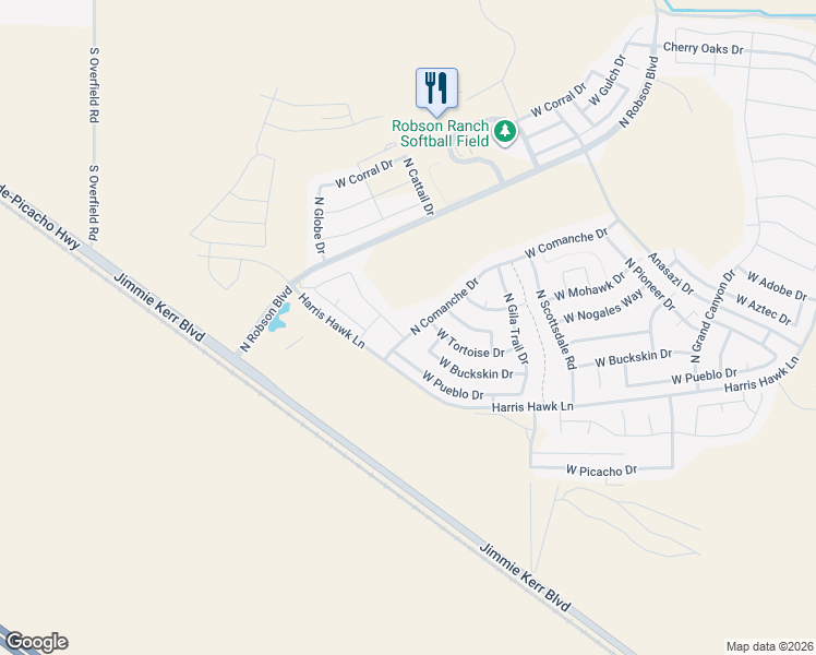 map of restaurants, bars, coffee shops, grocery stores, and more near 5264 North Comanche Drive in Eloy
