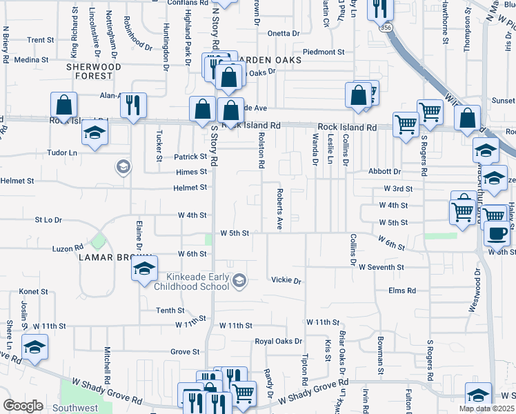 map of restaurants, bars, coffee shops, grocery stores, and more near 315 Rolston Road in Irving