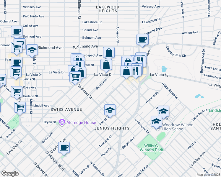 map of restaurants, bars, coffee shops, grocery stores, and more near 6011 Gaston Avenue in Dallas