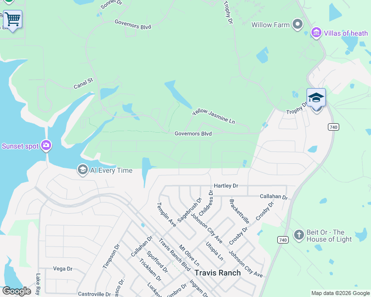 map of restaurants, bars, coffee shops, grocery stores, and more near 5029 Camilla Court in Heath