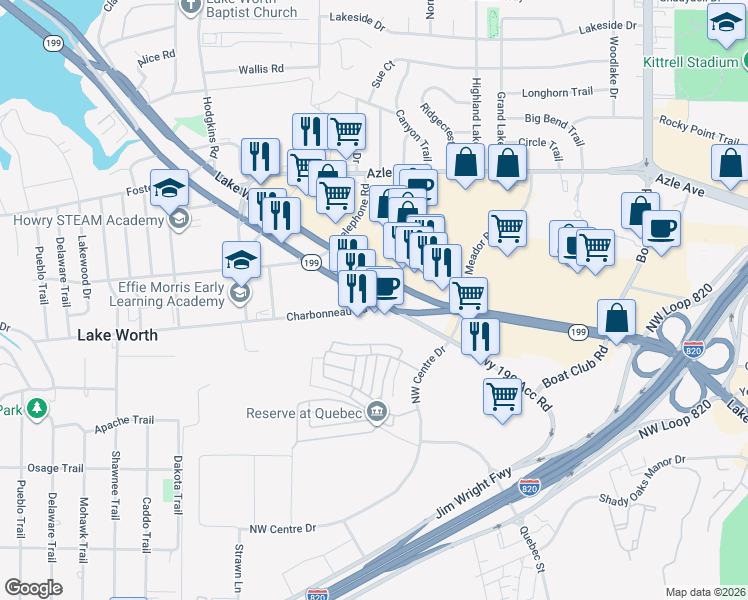 map of restaurants, bars, coffee shops, grocery stores, and more near 6621 Charbonneau Road in Lake Worth