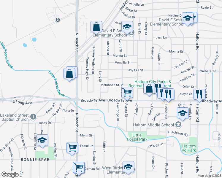 map of restaurants, bars, coffee shops, grocery stores, and more near 4200 McKibben Street in Fort Worth