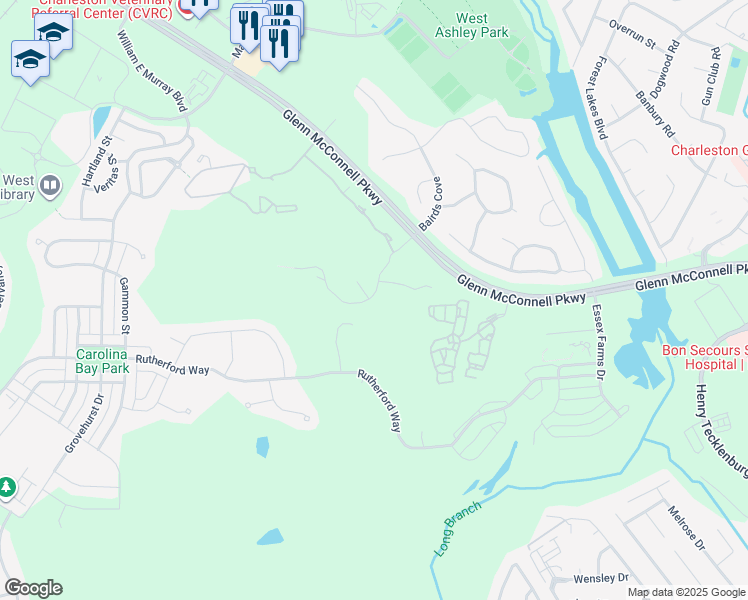 map of restaurants, bars, coffee shops, grocery stores, and more near 53 Waterstone Lane in Charleston