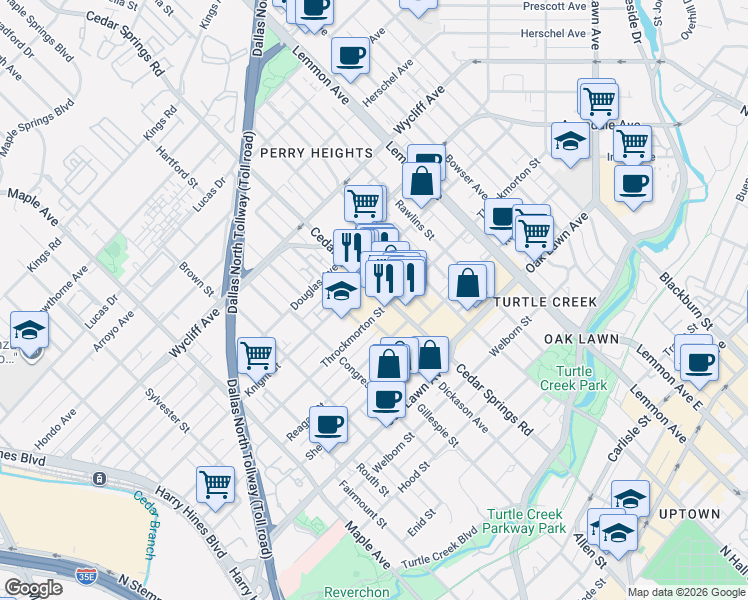 map of restaurants, bars, coffee shops, grocery stores, and more near in Dallas