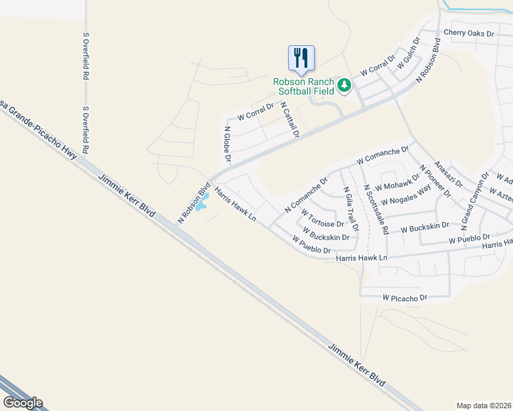 map of restaurants, bars, coffee shops, grocery stores, and more near 5388 West Pueblo Drive in Eloy