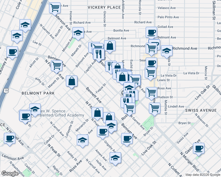 map of restaurants, bars, coffee shops, grocery stores, and more near 2004 North Garrett Avenue in Dallas