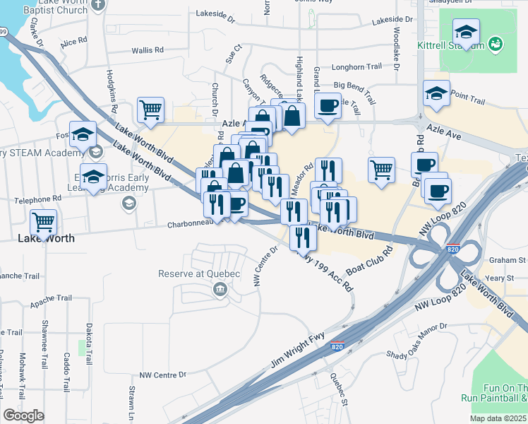 map of restaurants, bars, coffee shops, grocery stores, and more near 6604 Lake Worth Boulevard in Lake Worth