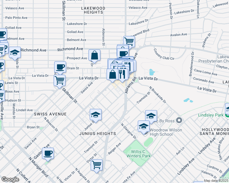 map of restaurants, bars, coffee shops, grocery stores, and more near 720 Nesbitt Drive in Dallas