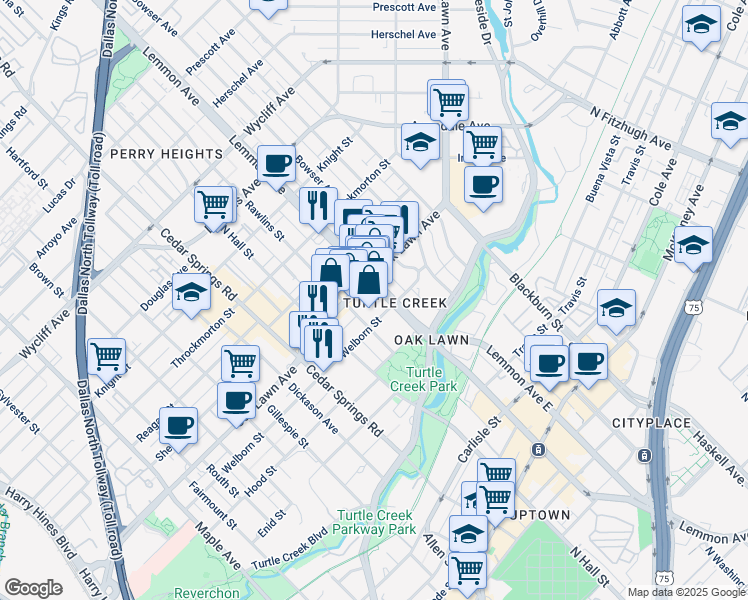map of restaurants, bars, coffee shops, grocery stores, and more near 3707 Lemmon Avenue in Dallas