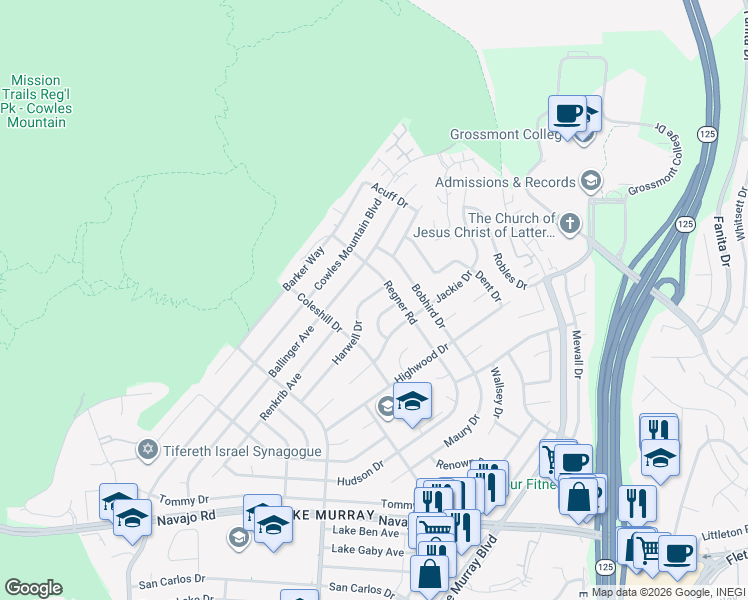 map of restaurants, bars, coffee shops, grocery stores, and more near 7070 Gain Drive in San Diego
