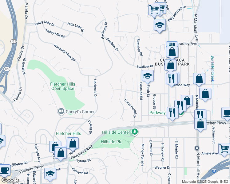 map of restaurants, bars, coffee shops, grocery stores, and more near 1677 Heron Avenue in El Cajon