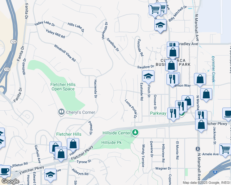 map of restaurants, bars, coffee shops, grocery stores, and more near 1677 Heron Avenue in El Cajon
