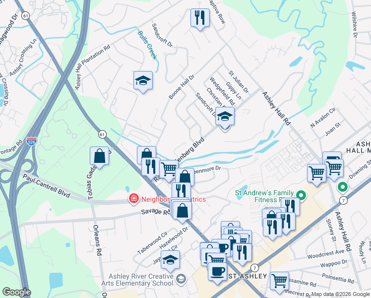 map of restaurants, bars, coffee shops, grocery stores, and more near 1722 Raoul Wallenberg Boulevard in Charleston