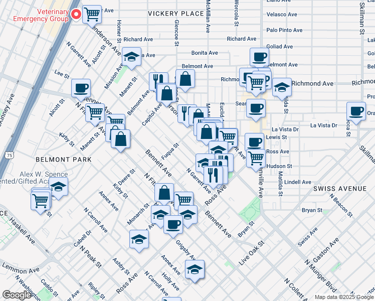 map of restaurants, bars, coffee shops, grocery stores, and more near 2004 North Garrett Avenue in Dallas