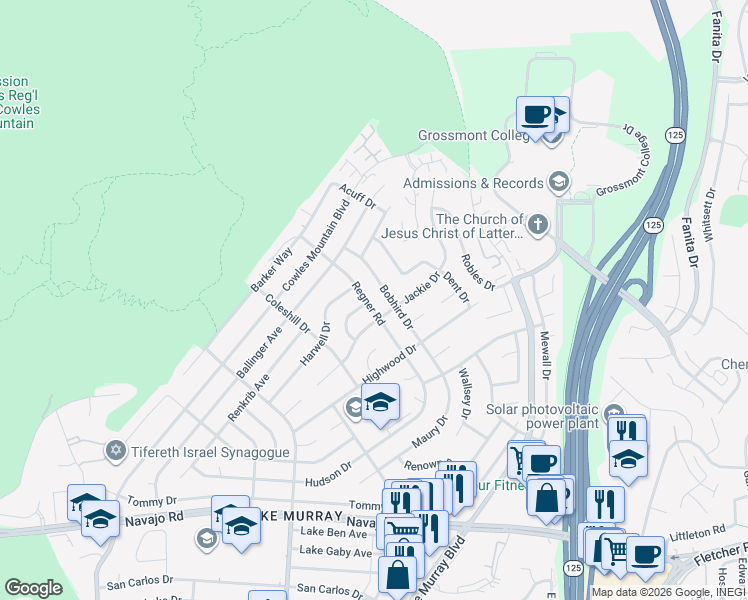 map of restaurants, bars, coffee shops, grocery stores, and more near 7101 Regner Road in San Diego