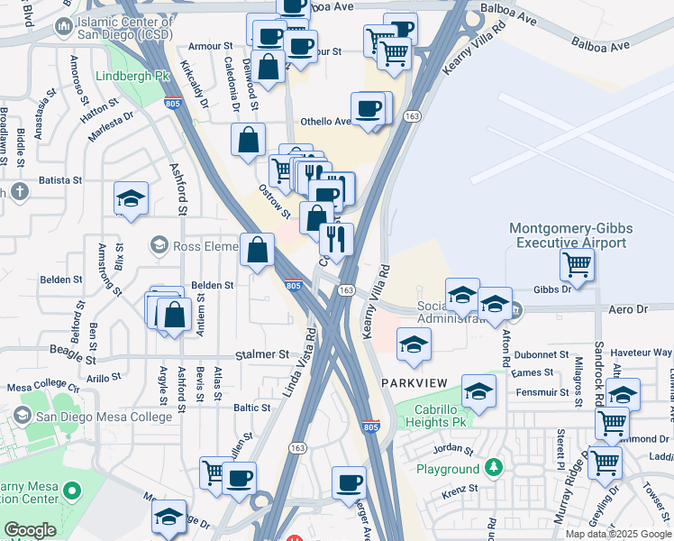 map of restaurants, bars, coffee shops, grocery stores, and more near in San Diego