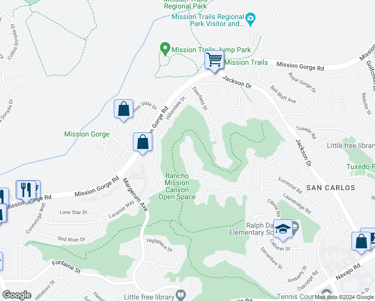 map of restaurants, bars, coffee shops, grocery stores, and more near 6909 Town View Lane in San Diego
