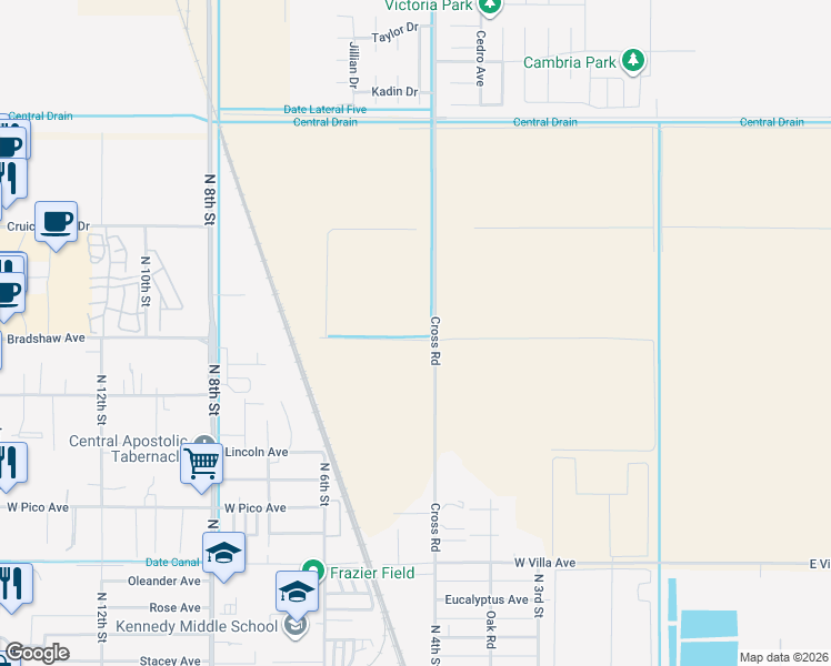 map of restaurants, bars, coffee shops, grocery stores, and more near 2201 Cross Road in El Centro