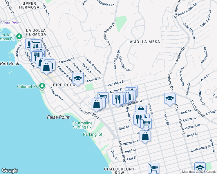 map of restaurants, bars, coffee shops, grocery stores, and more near 819 Van Nuys Street in San Diego