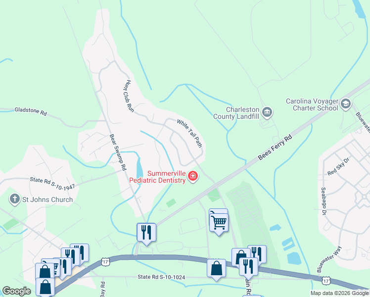 map of restaurants, bars, coffee shops, grocery stores, and more near 1150 Quick Rabbit Loop in Charleston