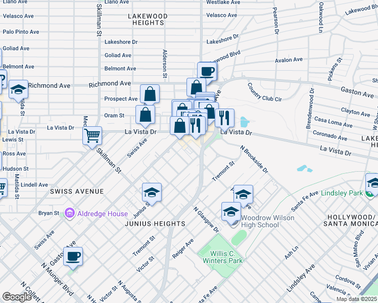 map of restaurants, bars, coffee shops, grocery stores, and more near 720 Nesbitt Drive in Dallas