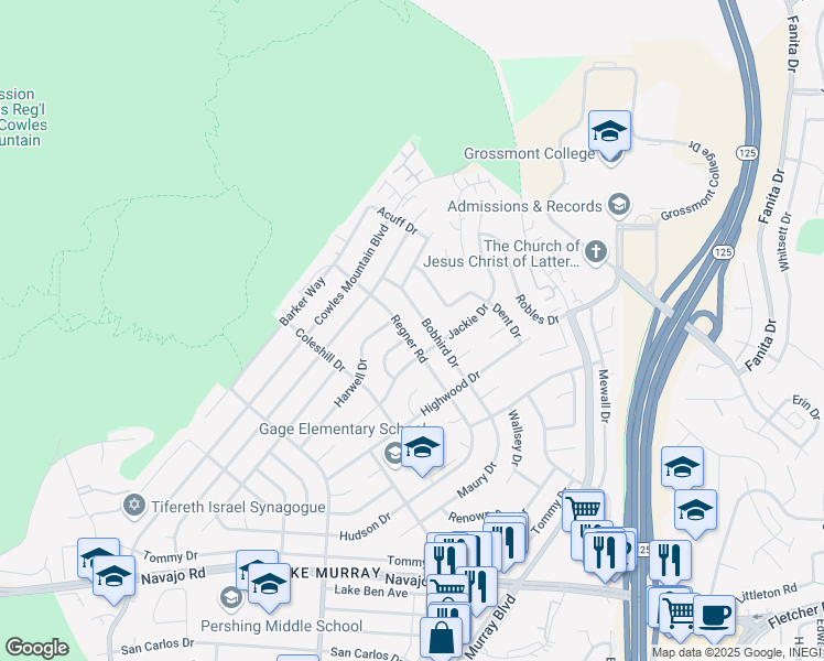 map of restaurants, bars, coffee shops, grocery stores, and more near 7111 Regner Road in San Diego