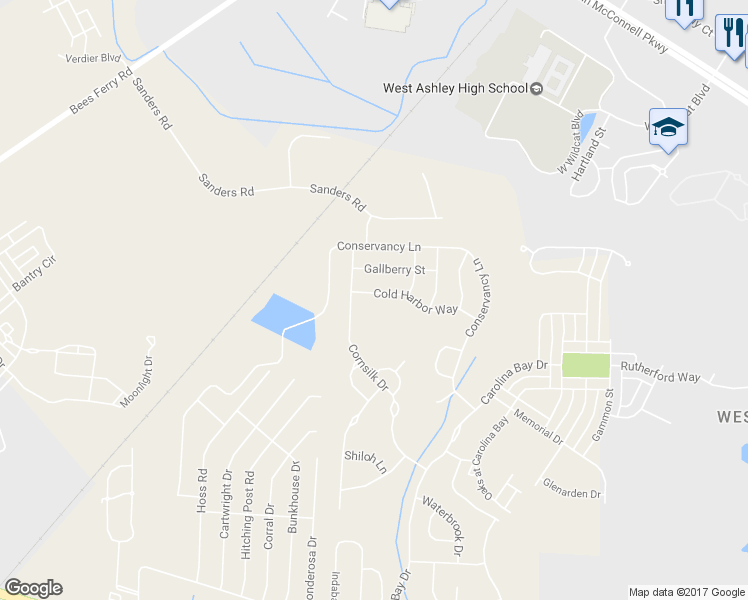 map of restaurants, bars, coffee shops, grocery stores, and more near 3117 Cold Harbor Way in Charleston