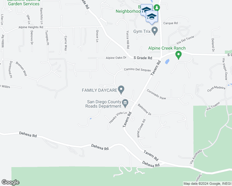 map of restaurants, bars, coffee shops, grocery stores, and more near 2589 Avenida Ocotillo in Alpine