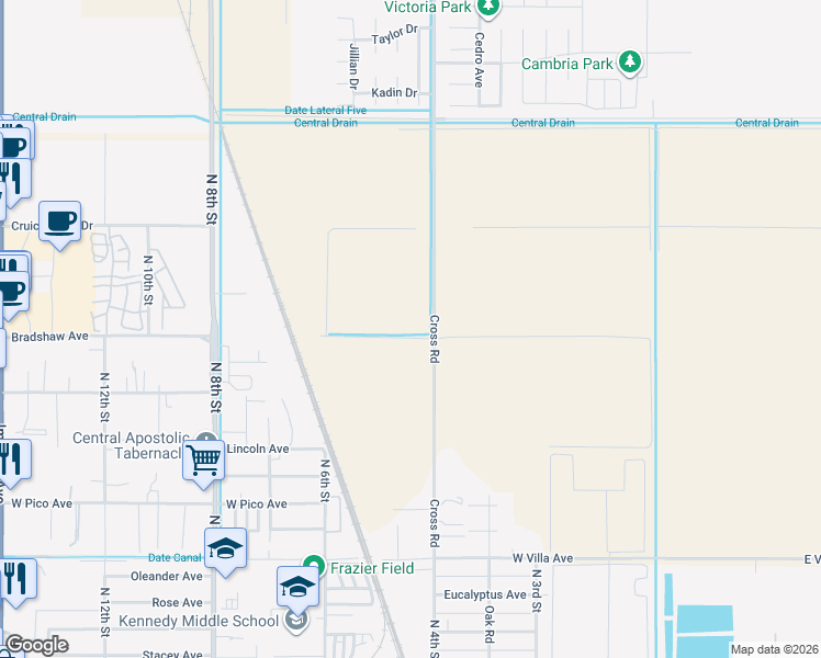 map of restaurants, bars, coffee shops, grocery stores, and more near 2201 Cross Road in El Centro