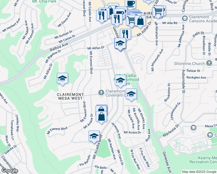 map of restaurants, bars, coffee shops, grocery stores, and more near 3822 Cameo Lane in San Diego