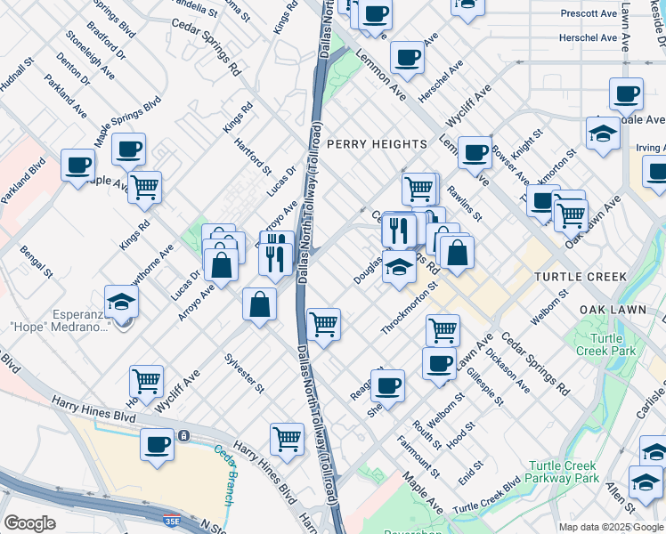 map of restaurants, bars, coffee shops, grocery stores, and more near 4300 Congress Avenue in Dallas