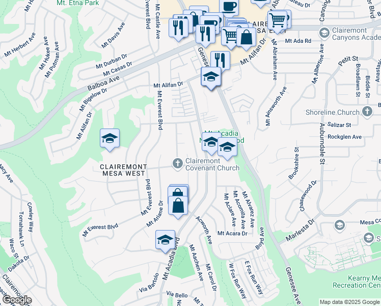 map of restaurants, bars, coffee shops, grocery stores, and more near 3822 Cameo Lane in San Diego