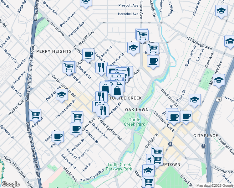 map of restaurants, bars, coffee shops, grocery stores, and more near 3707 Lemmon Avenue in Dallas