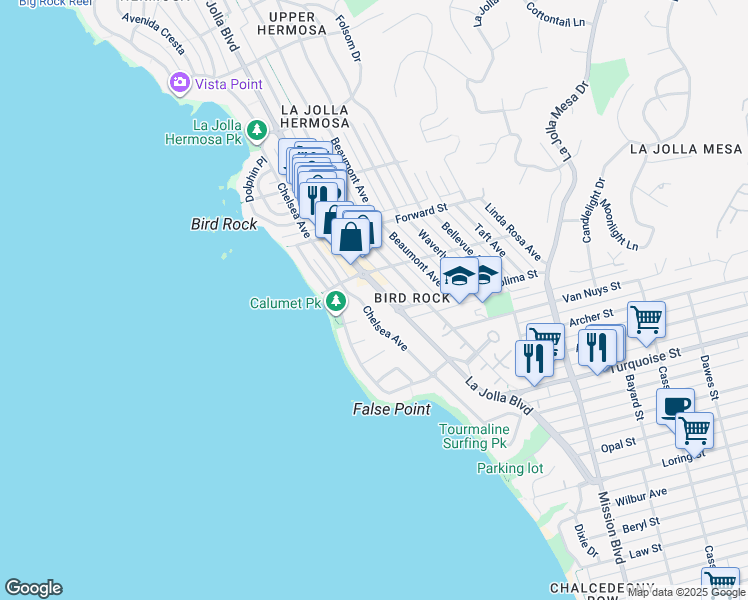 map of restaurants, bars, coffee shops, grocery stores, and more near 318 Colima Court in San Diego