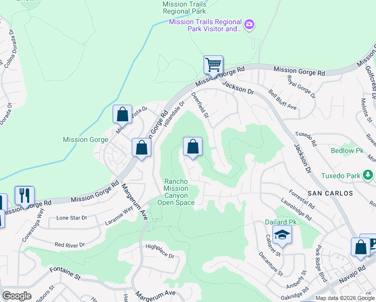 map of restaurants, bars, coffee shops, grocery stores, and more near 6730 Town View Court in San Diego