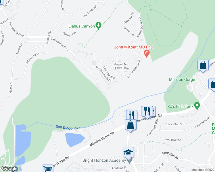 map of restaurants, bars, coffee shops, grocery stores, and more near 11347 Copperleaf Lane in San Diego