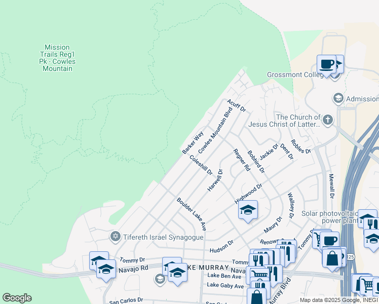 map of restaurants, bars, coffee shops, grocery stores, and more near 7111 Barker Way in San Diego