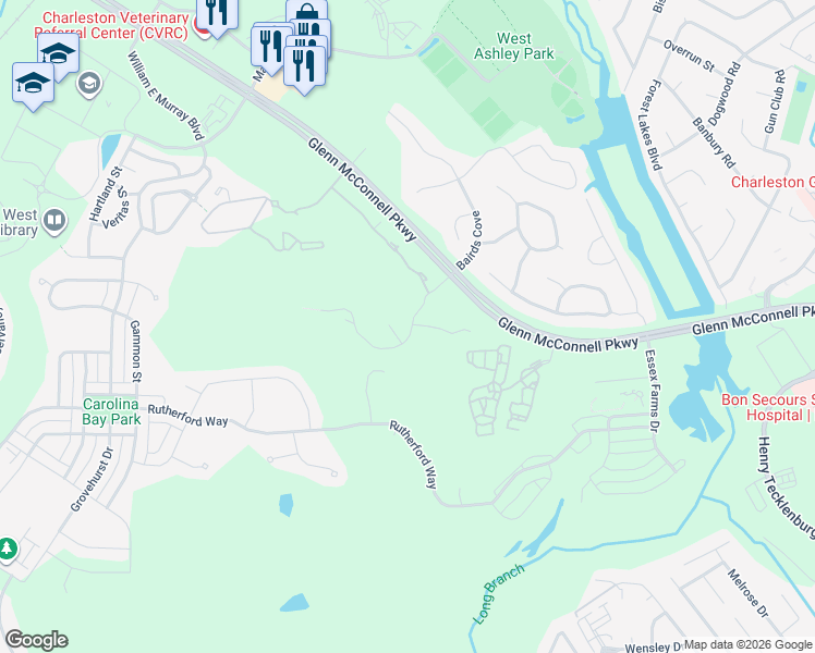 map of restaurants, bars, coffee shops, grocery stores, and more near 53 Waterstone Lane in Charleston