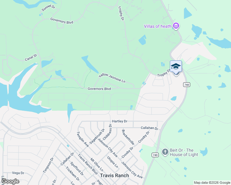 map of restaurants, bars, coffee shops, grocery stores, and more near 3066 Lily Lane in Heath