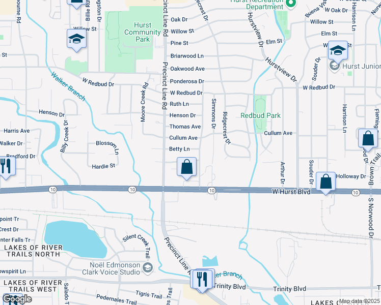 map of restaurants, bars, coffee shops, grocery stores, and more near 757 Treadwell Drive in Hurst