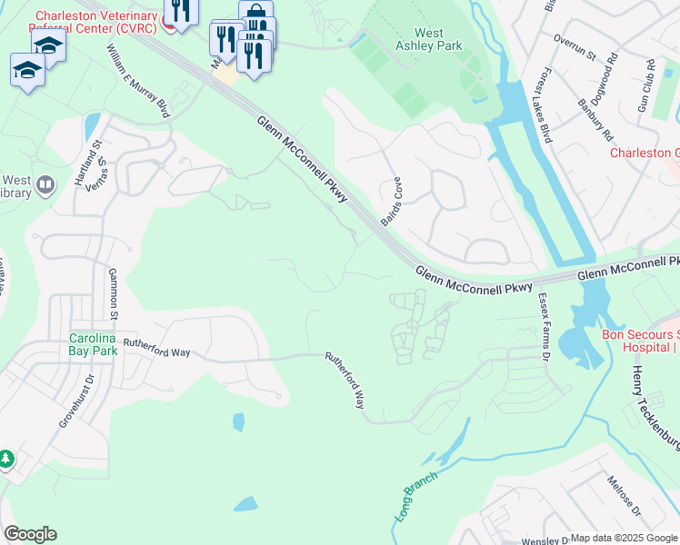 map of restaurants, bars, coffee shops, grocery stores, and more near 53 Waterstone Lane in Charleston