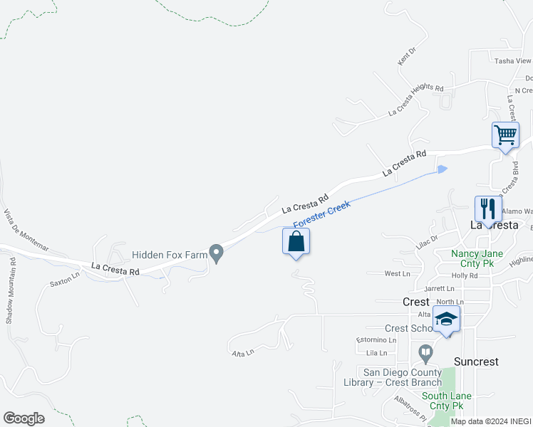map of restaurants, bars, coffee shops, grocery stores, and more near 902 Ranch Gate Road in El Cajon