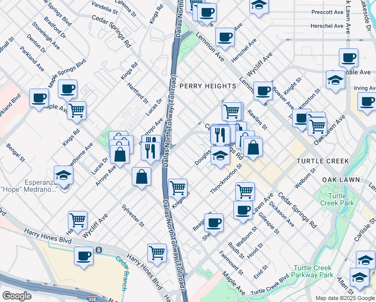 map of restaurants, bars, coffee shops, grocery stores, and more near 4317 Hartford Street in Dallas