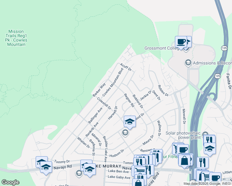 map of restaurants, bars, coffee shops, grocery stores, and more near 7226 Ballinger Avenue in San Diego