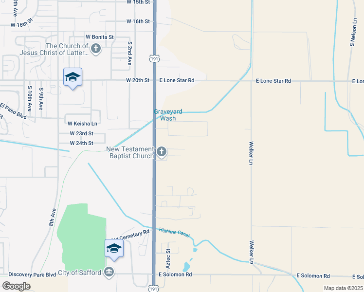 map of restaurants, bars, coffee shops, grocery stores, and more near 2409 S 10th Ave in Safford