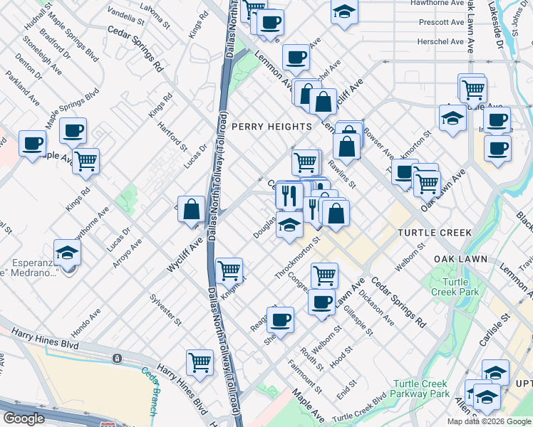 map of restaurants, bars, coffee shops, grocery stores, and more near 4321 Dickason Avenue in Dallas